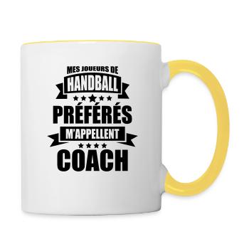 mes joueurs de handball préférés m'appellent coach - Mug contrasté - blanc/jaune - Droite