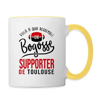 rugby supporter bogosse toulouse rugby humour - Mug contrasté - blanc/jaune - Droite