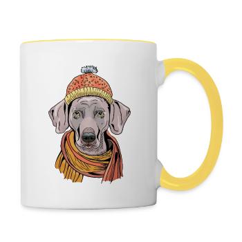 dog braque with cap - Contrasting Mug - white/yellow - Right