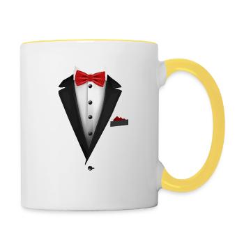 Smoking mit roter Fliege für Hochzeiten und besondere - Tasse zweifarbig - Weiß/Gelb - Rechts