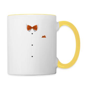 Smoking-Design mit Fliege für Hochzeiten und - Tasse zweifarbig - Weiß/Gelb - Rechts