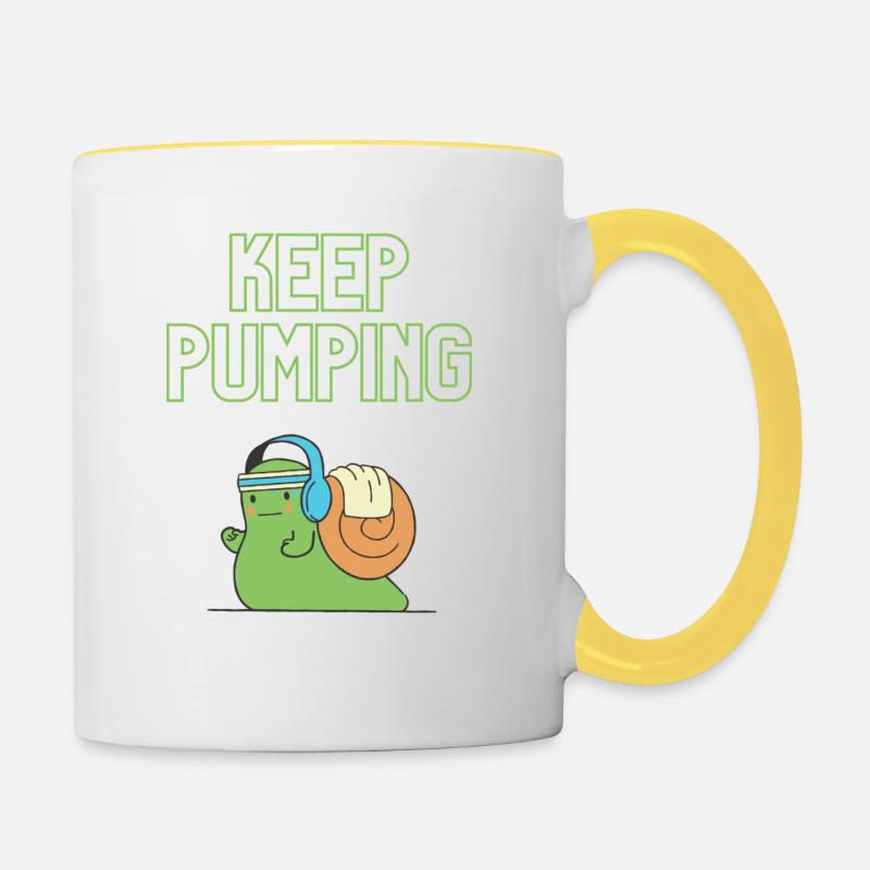 « Continuez à pomper » - Conception de vis - Mug contrasté - blanc/jaune