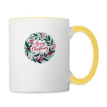 Frohe Weihnachten Design Lustiges Geschenk für Weihnachtsliebhaber - Tasse zweifarbig - Weiß/Gelb - Rechts