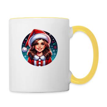 Santa Claus Girl Illustration Funny Christmas - Contrasting Mug - white/yellow - Right
