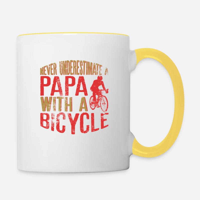 Never Underestimate a Papa with a Bicycle Perfect - Contrasting Mug - white/yellow