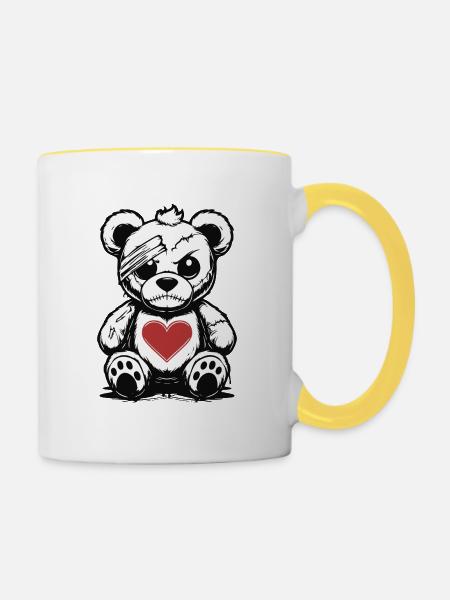 Grumpy Teddy with a good Heart - Tasse zweifarbig - Weiß/Gelb