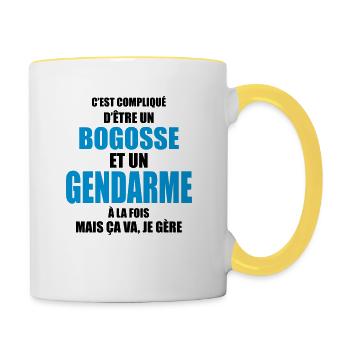 c'est compliqué d'être un bogosse et gendarme - Mug contrasté - blanc/jaune - Droite