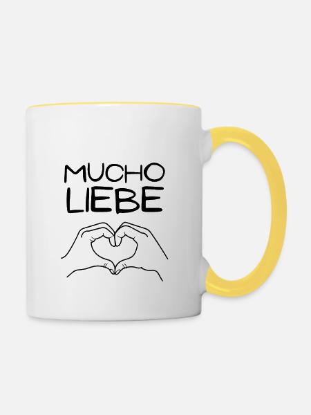 Mucho Liebe - Tasse zweifarbig - Weiß/Gelb