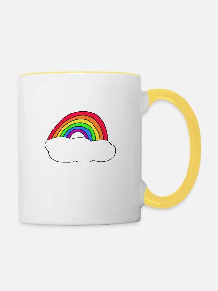 Regenbogen Wolke Eigener Text - Tasse zweifarbig - Weiß/Gelb