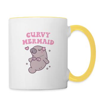 Cute Manatee With Bikini Curvy Mermaid Funny - Contrasting Mug - white/yellow - Right