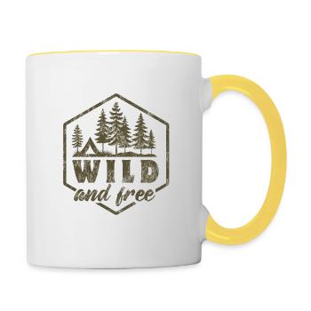 Wild & Free - Zelt - Camping - Spruch - Tasse zweifarbig - Weiß/Gelb - Rechts