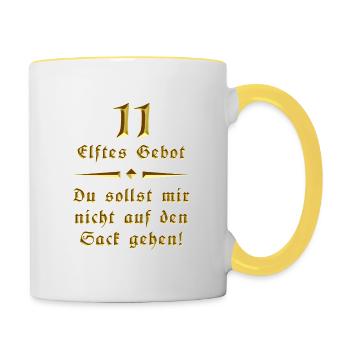 11. Gebot - Du sollst mir nicht auf den Sack gehen - Tasse zweifarbig - Weiß/Gelb - Rechts