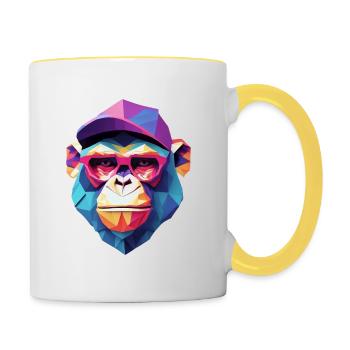 Cool monkey in wrinkled robe - Contrasting Mug - white/yellow - Right