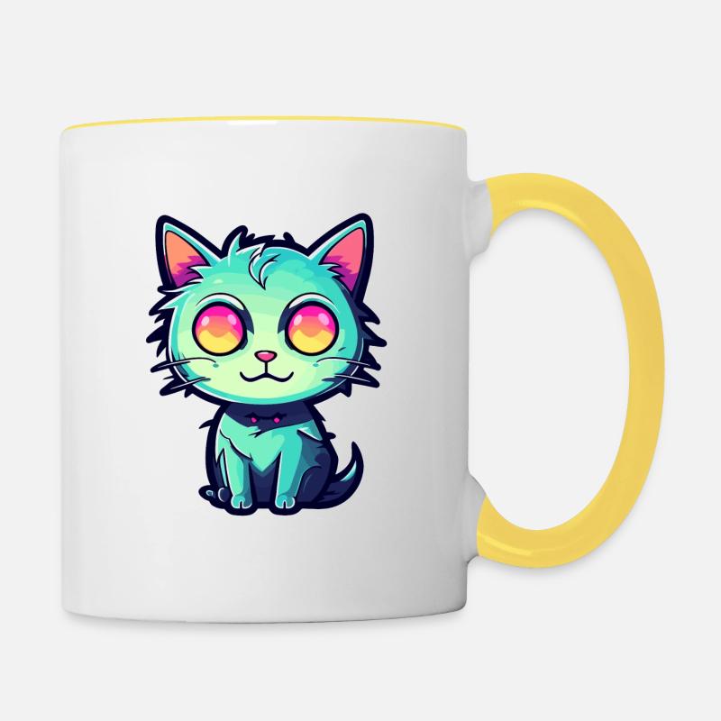 Illustration de chat mignon - Mug contrasté - blanc/jaune
