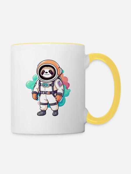 Faultier Astronaut Illustration - Tasse zweifarbig - Weiß/Gelb