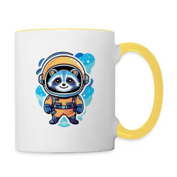 Raccoon Astronaut Illustration - Contrasting Mug - white/yellow - Right
