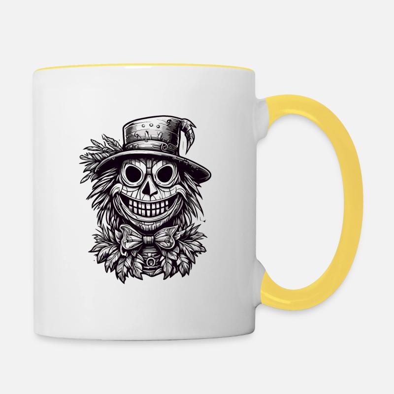 Épouvantail / Ouvrier de la moisson / Champ de maïs / Champ - Mug contrasté - blanc/jaune