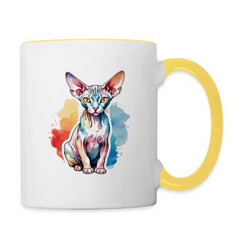Sphynx Katze Wasserfarben - Tasse zweifarbig - Weiß/Gelb - Rechts