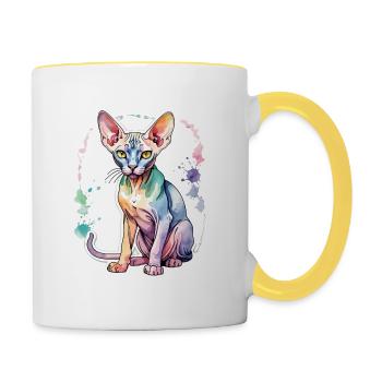 Sphynx Katze Wasserfarben - Tasse zweifarbig - Weiß/Gelb - Rechts