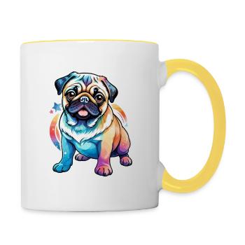 Aquarelles de carlin - Mug contrasté - blanc/jaune - Droite