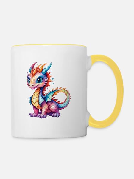 Drache Wasserfarben - Tasse zweifarbig - Weiß/Gelb