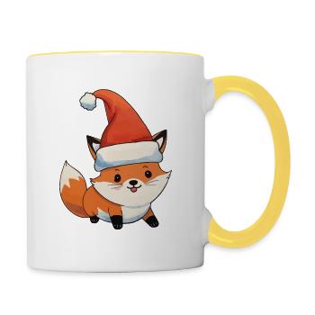 Fuchs Weihnachten Wasserfarben - Tasse zweifarbig - Weiß/Gelb - Rechts