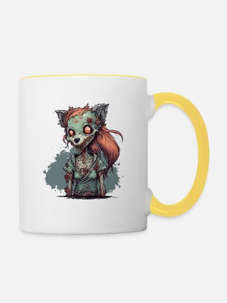 Zombie Füchsin - Tasse zweifarbig - Weiß/Gelb