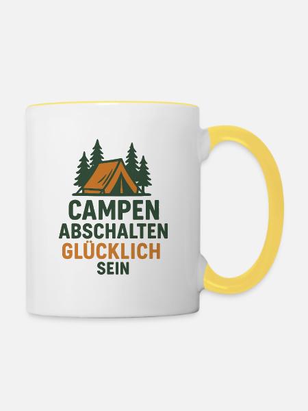Camping Abschalten Glücklich Sein - Tasse zweifarbig - Weiß/Gelb
