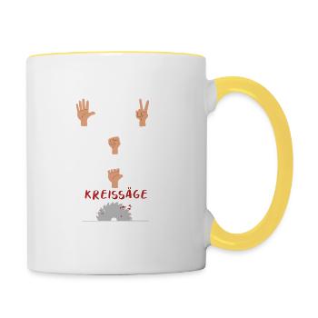 Kreissäge Zimmerer Handwerker Heimwerker Spruch - Tasse zweifarbig - Weiß/Gelb - Rechts