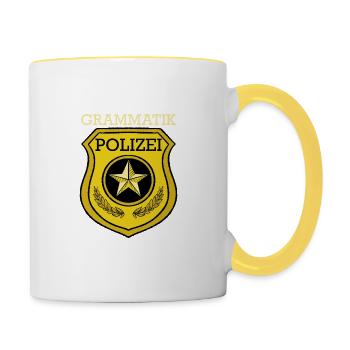 Grammatik Polizei Rechtschreibung Deutschlehrer - Tasse zweifarbig - Weiß/Gelb - Rechts