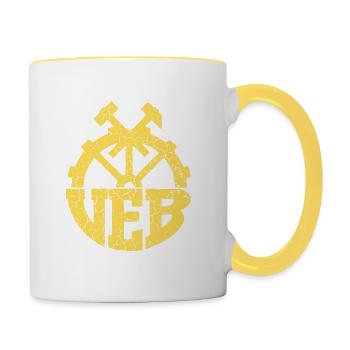 VEB - DDR Volks Eigener Betrieb - Retro - Tasse zweifarbig - Weiß/Gelb - Rechts