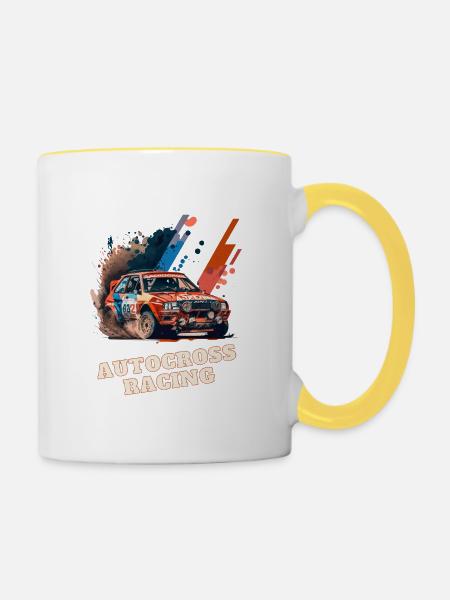 Autocross Stockcar - Tasse zweifarbig - Weiß/Gelb