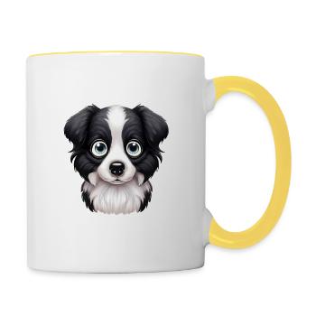 Liebevolles Border Collie Gaze Design - Tasse zweifarbig - Weiß/Gelb - Rechts