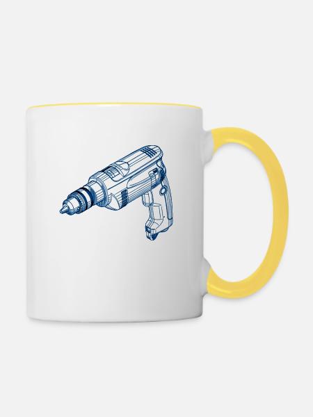 Bohrmaschine - Tasse zweifarbig - Weiß/Gelb