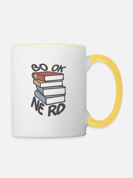 Book Nerd Bücherstapel - Tasse zweifarbig - Weiß/Gelb