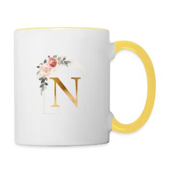 Monogramme personnalisable N Flower Arch - Mug contrasté - blanc/jaune - Droite