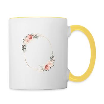 Blumen Bouquet Boho Bogen personalisierbar - Tasse zweifarbig - Weiß/Gelb - Rechts
