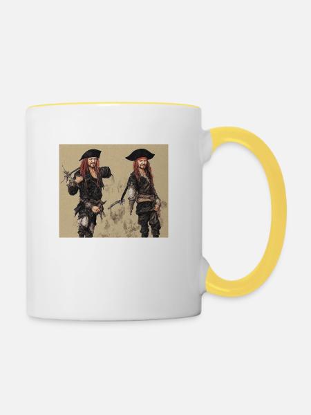 Zwei Piraten - Tasse zweifarbig - Weiß/Gelb
