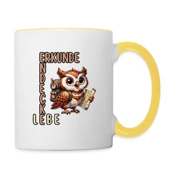Explore, Discover, Live Owl - Contrasting Mug - white/yellow - Right