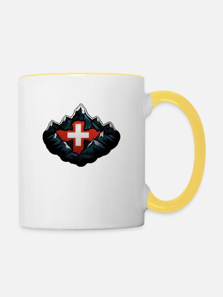 Schweizer Berge - Tasse zweifarbig - Weiß/Gelb