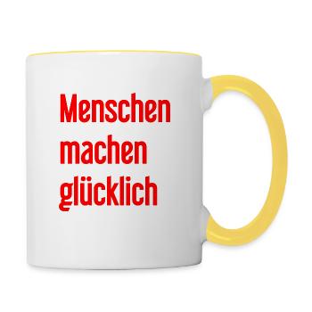 People make you happy – Positive statement - Contrasting Mug - white/yellow - Right