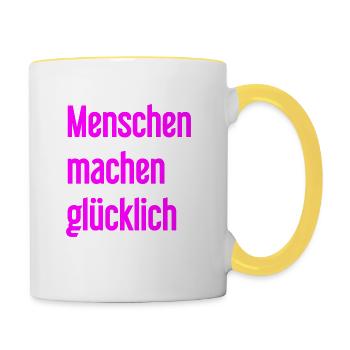 People make you happy – Positive statement - Contrasting Mug - white/yellow - Right