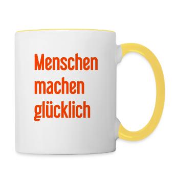 People make you happy – Positive statement - Contrasting Mug - white/yellow - Right