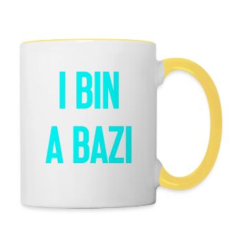 I bin a Bazi – Bayerischer Spruch mit Humor - Tasse zweifarbig - Weiß/Gelb - Rechts