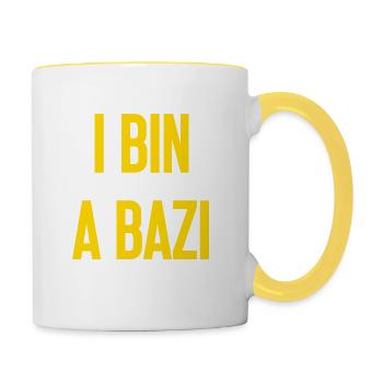 I bin a Bazi – Bayerischer Spruch mit Humor - Tasse zweifarbig - Weiß/Gelb - Rechts
