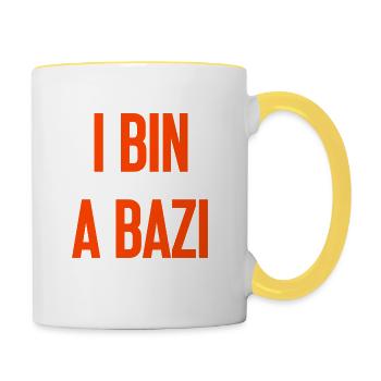 I bin a Bazi – Bayerischer Spruch mit Humor - Tasse zweifarbig - Weiß/Gelb - Rechts