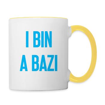 I bin a Bazi – Bayerischer Spruch mit Humor - Tasse zweifarbig - Weiß/Gelb - Rechts