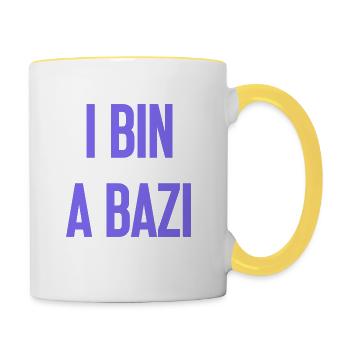 I bin a Bazi – Bayerischer Spruch mit Humor - Tasse zweifarbig - Weiß/Gelb - Rechts