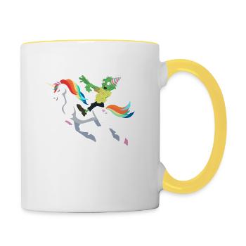 Happy Halloween Einhorn Zombie lustig Geschenk - Tasse zweifarbig - Weiß/Gelb - Rechts