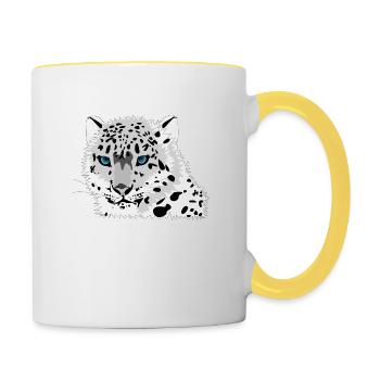 léopard des neiges - Mug contrasté - blanc/jaune - Droite